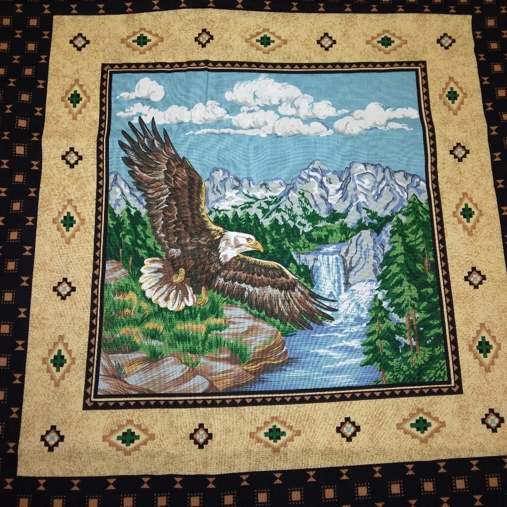 FABRIC PILLOW PANELS Eagle perched, eagle flight, elf, Buffalo